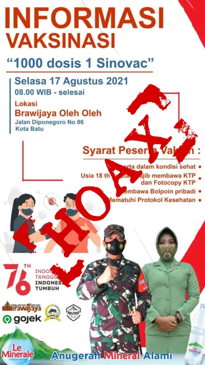 Informasi Vaksinasi 1.000 dosis Sinovac di Brawijaya Oleh-oleh Kota Batu “HOAX”