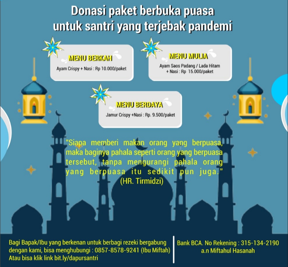 Santri Lockdown Saat Pandemi, DEPAN dan Dapur Santri Upayakan Beri Buka Puasa