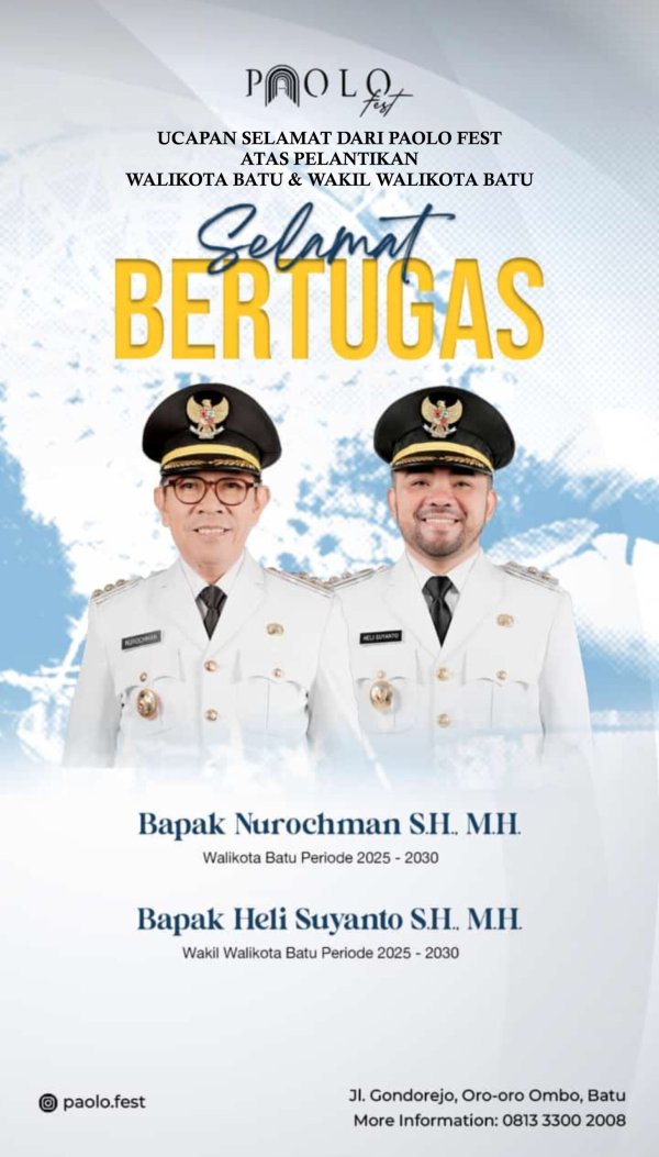 Iklan Ucapan Pelantikan Wali Kota Batu dan Wakil Wali Kota Batu