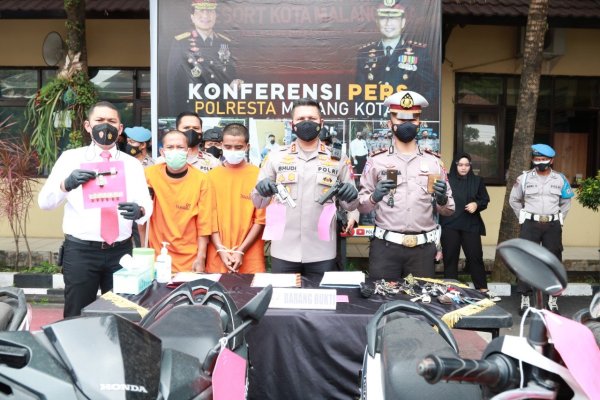 Gelar Konferensi Pers, Satreskrim Polresta Malang Kota Ungkap Pelaku Curanmor