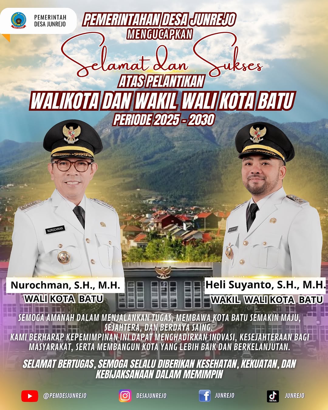 Iklan Ucapan Pelantikan Wali Kota Batu dan Wakil Wali Kota Batu