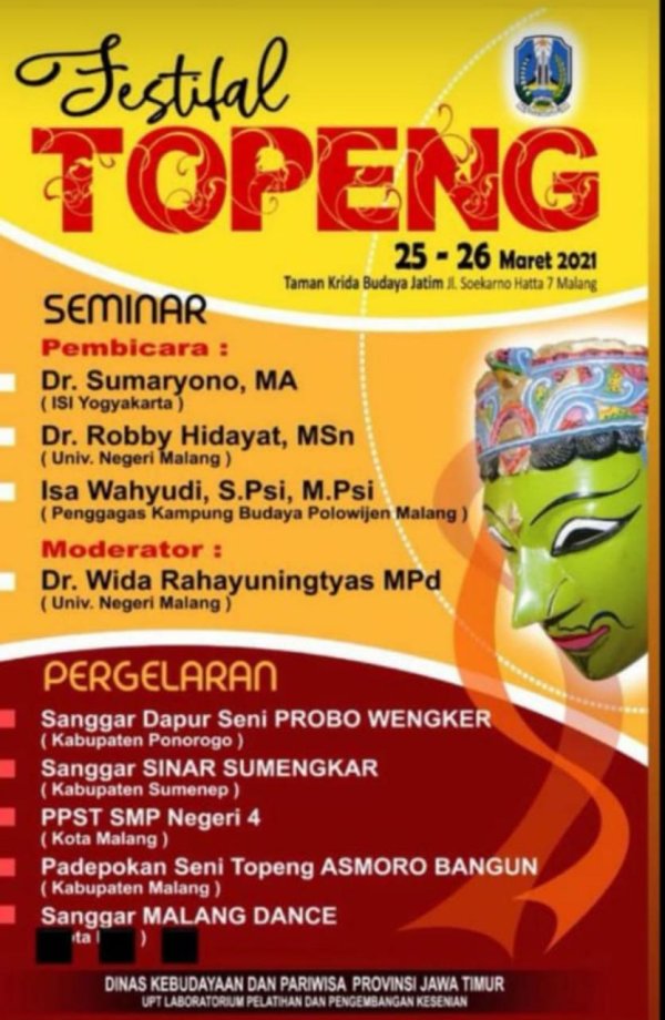 Bangkitkan Wisata Budaya dan Ekonomi Kreatif, Disbudpar Jatim Gelar Festival Topeng
